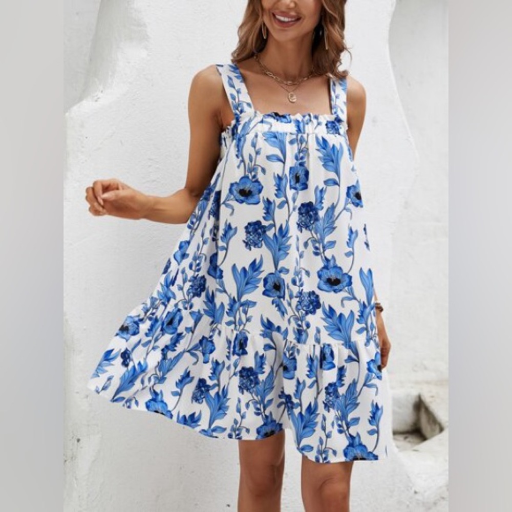 SHEIN Blue and White Sleeveless Sundress Size Small NEW with Tags